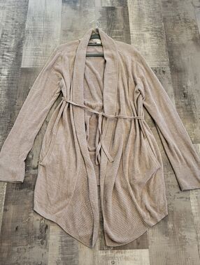 Barefoot Dreams Cozy Chic Light Cardigan Tan Size Large Soft Stretch Long Tie